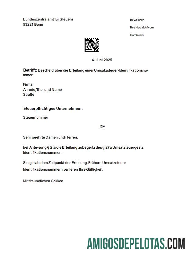 imprimível Alemanha Federal Central Tax Office modelo de registro de IVA Scr
